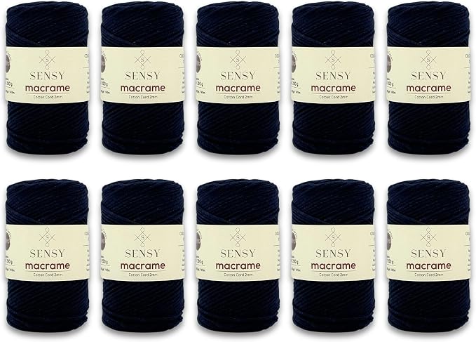 S Sensy 2mm Cotton-Recycled Cotton Macrame Cord 10 Pack Navy Blue 159 Yards by SSENSY