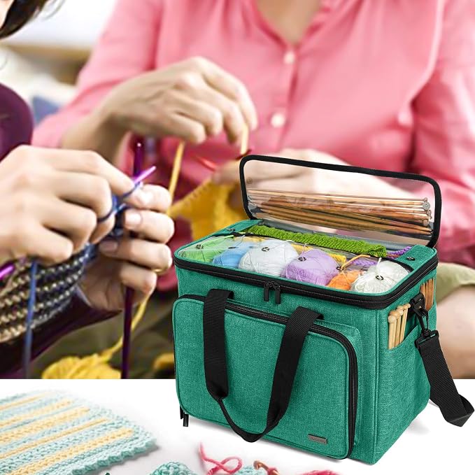 Teamoy Knitting Bag, Yarn Storage Organizer Crochet Bag Tote, Green | Yarn Holder with Inner Divider(Sewn to Bottom) for Crochet Hook, Knitting Needles(Up to 14"), Project and Crocheting Supplies - Image 7