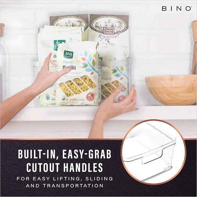 BINO Plastic Storage Containers, Small - 4 Pack THE LUCID COLLECTION, Multi-Use Organizer Bins Built-In Handles BPA-Free Clear, Fridge, Pantry & Home Organization - Image 3