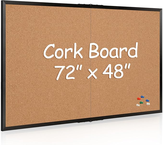 Extra Large Cork Bulletin Board 72" X 48", Foldable Notice Pin Board for Wall, Black Wood Framed 6'x4' Corkboard, Wall Mounted Noticeboard with 32 Push Pins for School, Home & Office by Justdowhatyouwanttodo