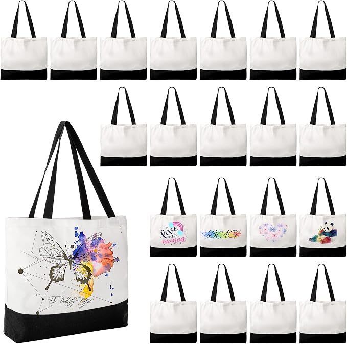Joyclub 20 Pack Large Canvas Tote Bags Bulk Sublimation Blanks with Long Handle 18.5 x 15 x 4 inch Heavy Duty Totes Polyester Bags Wide Reusable Grocery for DIY Decorating Crafting Painting Shopping by Joyclub