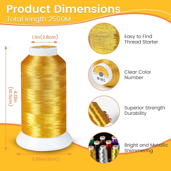 New brothread Metallic Embroidery Machine Thread - Silver M-019 | Single Huge Spool, 2500M (2735Y) Each, for Commercial and Domestic Embroidery Machines - Image 2