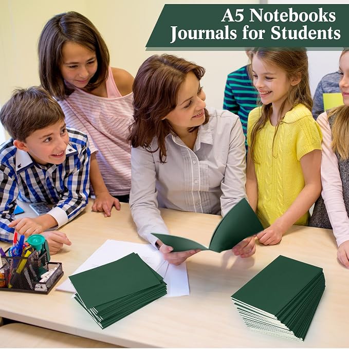 100 Pcs A5 Journals Notebooks Bulk,Green,Lined | Kraft Softcover Small Notebooks 5.5 Inch x 8.3 Inch Notepads with 60 Page 30 Sheet for Writing Sketch Travel Office Supplies - Image 6