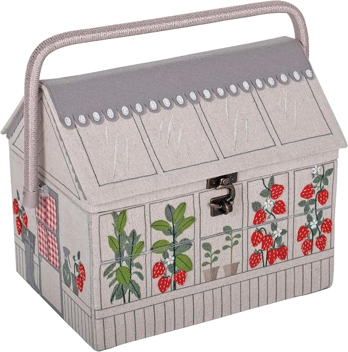 Hobby Gift Strawberry Greenhouse Sewing Box | Craft Storage Basket, Handle, Internal Accessories Tray, For Sewing Knitting and Hobby Supplies by HobbyGift