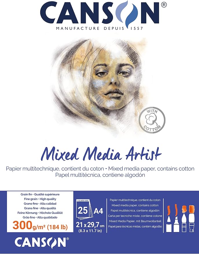 CANSON Mixed Media Artist Pad, 300gsm, A4 Glued Pad, 25 Sheets, for Professional Artists & Students by Unknown