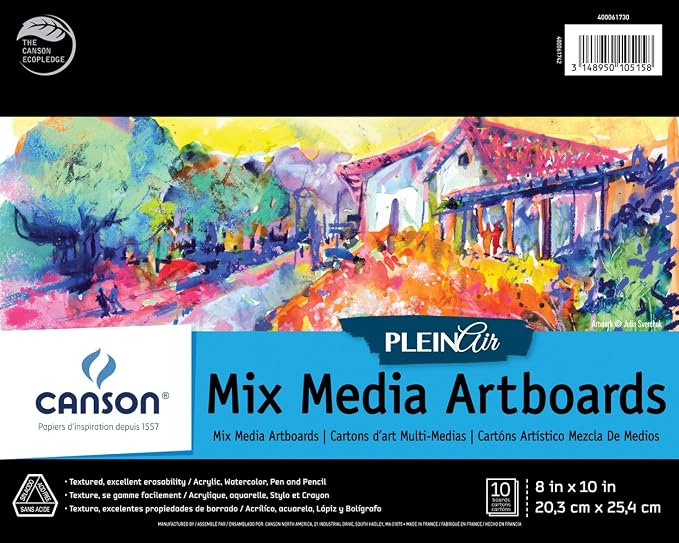 Canson Artist Series Plein Air Mixed Media Paper, Fold Over Art Board, 8x10 inches, 10 Sheets - Artist Paper for Adults and Students - Watercolor, Gouache, Graphite, Ink, Pencil, Marker by Unknown