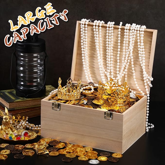 Wesiti 2 Pcs Unfinished Wooden Box 14 x 10 x 6.5 Inch Treasure Chest Craft Box with Hinged Lid Rustic Large Paint Box Stash Crate for Storage Carving DIY Gift - Image 7