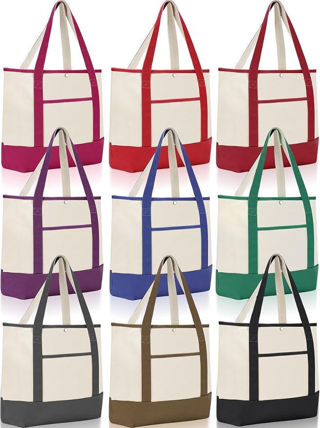 Sanwuta 9 Pcs Canvas Tote Bags Bulk with Outer Pocket 18‘' Reusable Grocery Shopping Blank Tote Bag for Women(Dark Colors) by Sanwuta