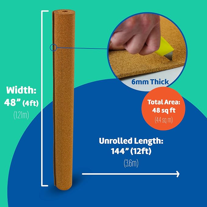Flipside Products Cork Roll 4' x 12' x 6MM - DIY Bulletin Board, Wall Accent, Dart Board Backing - Environmentally Friendly, Self-Healing Cork - Image 3