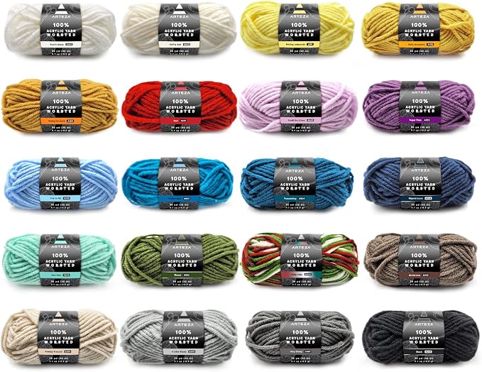 ARTEZA Acrylic Yarn for Crocheting, 20 Mini-Skeins of Worsted Yarn for Knitting in Classic Colors, Knitting & Crochet Supplies by ARTEZA