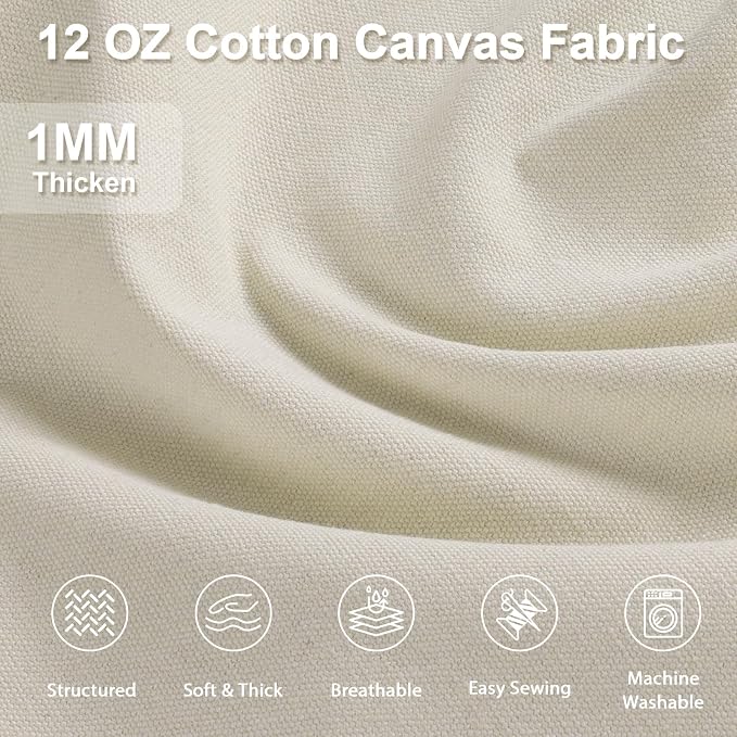 12oz Heavy Duty Canvas Fabric, 59" W Natural Cotton Duck Cloth 1 Yard | by The Yard, Durable, Thick & Heavy Sewing Material, for Arts & Crafts, Bags, Covers, Backings, Painting, Home Decor, Natural - Image 2