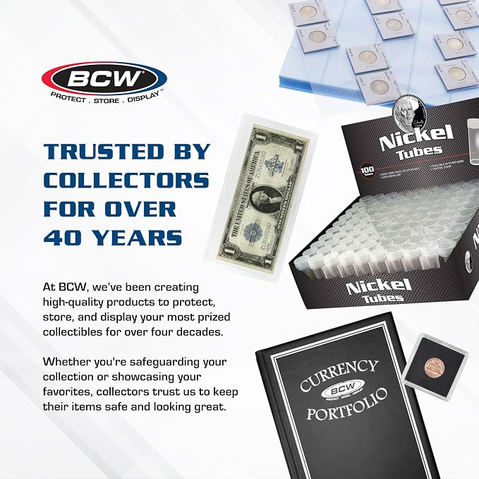 BCW Half Dollar Coin Tubes for Kennedy Half Dollars, Airtight, 10 Pack | Each reusable screw-cap tube holds 20 unwrapped 30.6 mm coins and helps limit air exposure during storage or display. - Image 9