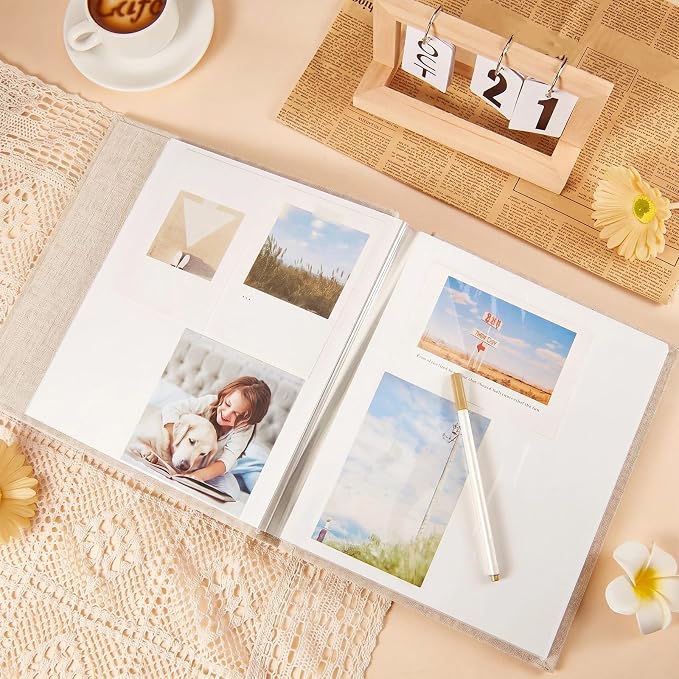 Jetec 5 Pcs 11 x 10.6 Inch Large Photo Album Self Adhesive, Beige | 40 Blank Pages, Photo Scrapbook, DIY Linen Cover Album with 5 Pcs Metallic Pen, Wedding Family Baby Travel Memory Pictures - Image 7