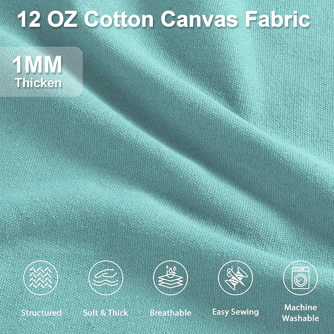 12oz Heavy Duty Canvas Fabric, 59" W Natural Cotton Duck Cloth 1 Yard | by The Yard, Durable, Thick & Heavy Sewing Material, for Arts & Crafts, Bags, Covers, Painting, Home Decor, Pale Turquoise - Image 2