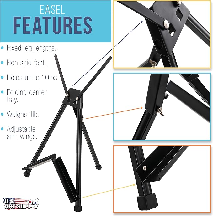 U.S. Art Supply Tabletop Easel for Painting - 15" to 21" Adjustable Metal Painting Easel - Portable Art Easels (Pack of 10) for Display Table Stand - Canvas, Whiteboards, Posters, Signs, Drawings - Image 3