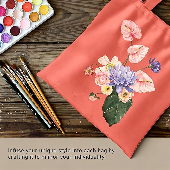 1 Pack Canvas Tote Bags With Handle, Canvas Shopping Bag, Coral red | 14 x 15-inch Natural Canvas Bags for Work, DIY, Shopping - Image 5
