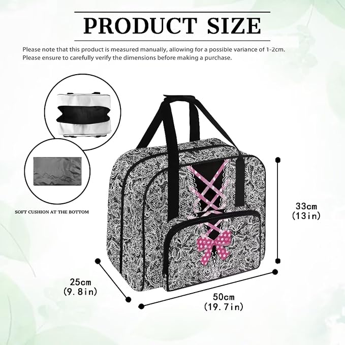 Sewing Machine Tote Bag Universal Sewing Storage Dust Bag Versatile Sewing Machine Carrying Case Portable Sewing Machine Organizer Bag, V-Neck Bow Lace Print - Image 6