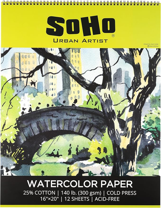 SoHo Urban Artist Watercolor Spiral Pad 16x20" - 140lb Cold Press Acid-Free, ECF, 12 Pages by SoHo+Urban+Artist