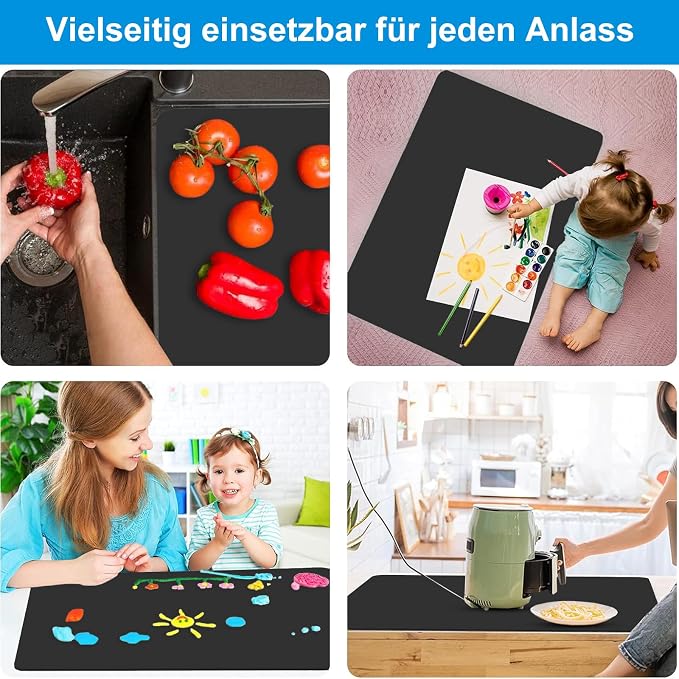 Silicone Mat for Kitchen Counter, 27.5" x 16.5" x 0.08", Black | Heat Resistant, Nonslip, Multipurpose Countertop Protector, Shipped Rolled Up - Image 2