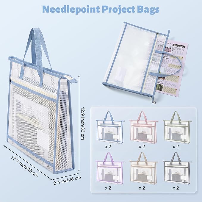 Aneco 12 Pcs A3 Needlepoint Project Bags for Quilting, Craft Storage Bags | 18 x 13 Inch Sewing Project Organizer Bags with Zipper, Clear Mesh for File Carrying, Artwork Crafts, Travel Supplies - Image 2