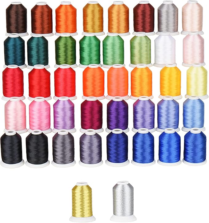 Simthread 42 Colors 550Yds 40WT Polyester Embroidery Thread Set | 42-color set with 550Yds spools includes 40WT polyester plus gold and silver metallic thread for embroidery and sewing. by Simthread