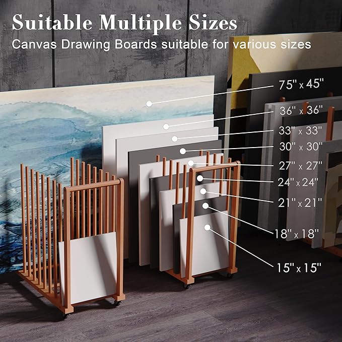 Art Storage Rack, Art Canvas Storage, Canvas Boards Rack Art Storage with Handle & Caster Wheels for Drawing Board, Panel, Paper Pad for Art Studios, Artworks, Gallery - Image 2