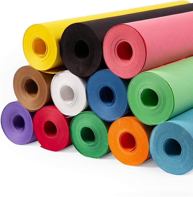 Multi-Color Construction Paper Set 12" x 100 ft – 12 Colors, Made in USA – Bulletin Board Paper for Classrooms, School & Arts Crafts | Bulletin Board Paper for School, Arts & Crafts, DIY Decorations, Gift & Flower Wrapping by Paclord