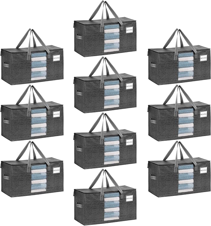 VENO 10 Pack Moving Bags, Comforter and Blanket Storage Bags for Closet, Moving Boxes, Boxes with Lids Alternative, College Dorm Packing Supplies, Foldable Heavy-Duty Tote with Window (Gray, 10 Pack) | Moving boxes Alternative, Heavy Duty, Storage Bags... by Veno