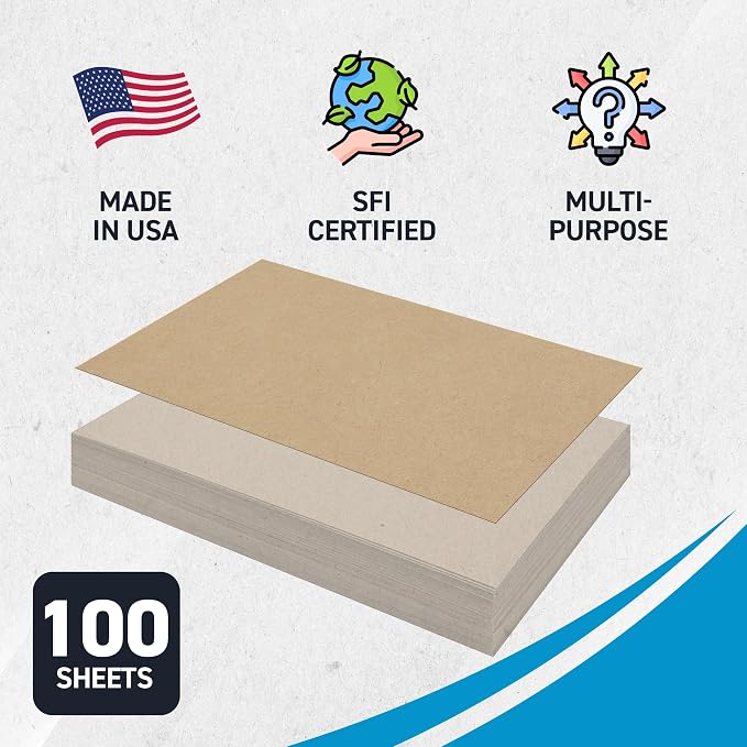 MagicWater Chipboard Sheet - 11x17 inch - 22 pt - 0.022" Thick - 100 Pack | For DIY Projects, Heavy Duty Kraft, Paperboard for Scrapbooking, Books, Picture Frame Backing, Art Projects & Crafts - Image 3