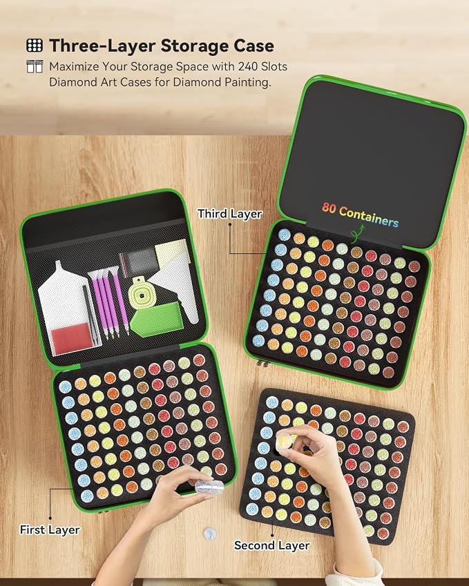 ARTDOT 240 Slots Storage Container for Diamond Painting Kits for Adults,Portable Diamond Painting Storage Box with Accessories and Tools - Image 6