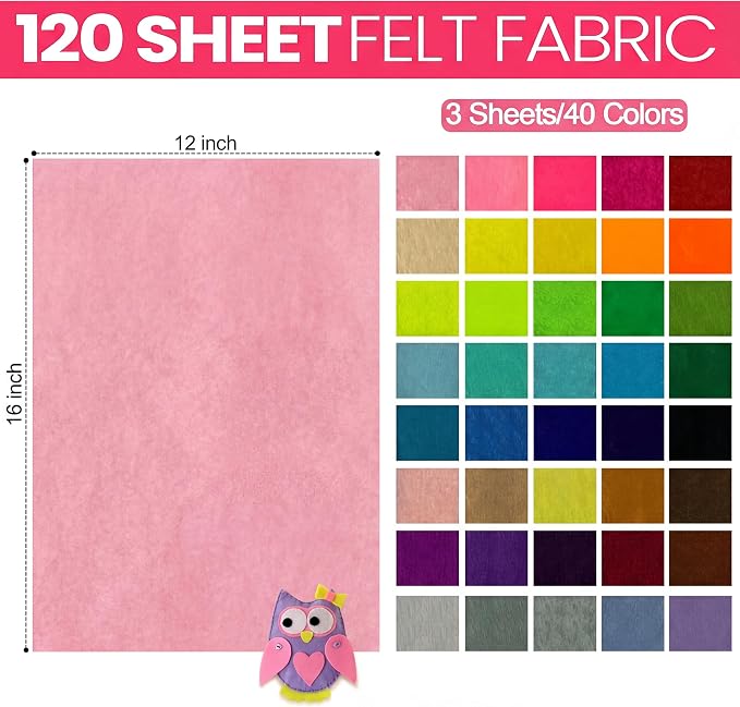 Reginary 120 Pcs 12 x 16 Inch Felt Sheets Bulk for Craft 40 Assorted Color Felt Fabric Squares Stiff Paper for Back to School Festival Holiday DIY Craft Sewing Patchwork - Image 4