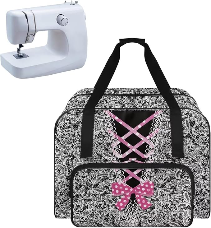 Sewing Machine Tote Bag Universal Sewing Storage Dust Bag Versatile Sewing Machine Carrying Case Portable Sewing Machine Organizer Bag, V-Neck Bow Lace Print by Unknown