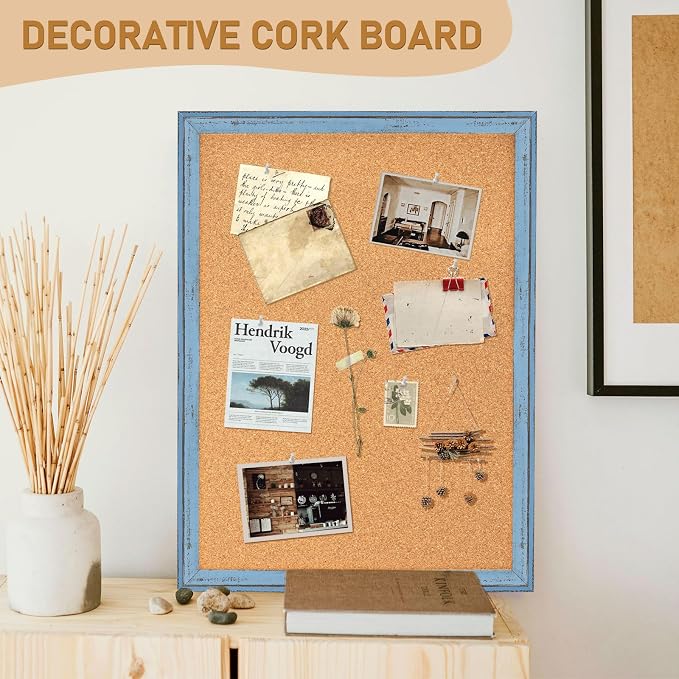DOLLAR BOSS Cork Boards for Walls, 36 X 24 Inches Bulletin Board Decorative Hanging Pin Board Rustic Wooden Frame Vision Board Notice Board for Office Home Decor, Blue - Image 6