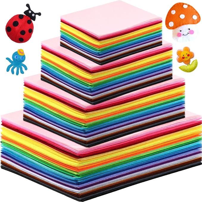 Newwiee 320 Pcs Felt Sheets Craft Kit 4"x 4" + 6"x 6"+ 8"x 12"+ 12"x 12" Sizes Bulk Assorted Colors Sewing Fabric Colored Felt Squares Craft for Kids DIY Patchwork Decoration School Project, 40 Colors by Newwiee