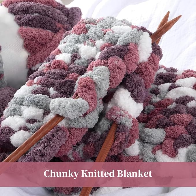 BALAPET Tie Dye Chunky Chenille Yarn for Crocheting & Knitting, Soft Fluffy Kitting Yarn Set, Multi Color Plush Yarn for Handcrafts Weaving Making Blankets (8, Red Purple) - Image 4