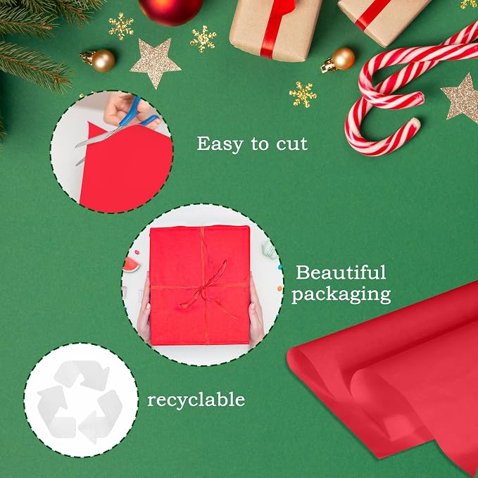 Red Tissue Paper for Gift Bags - 500 Sheets 20 X 30 Inch Wrapping Tissue Paper Bulk Red Packaging Tissues for Gift Wrap Art Crafts DIY Filler Flower Valentines Christmas Birthday Wedding - Image 5