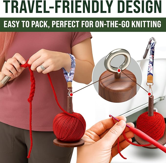 BARVA 2 in 1 Upgraded Table Chunky Yarn Holder 22 Lb & Mini Wristlet Spinner | Bracelet Spindle On the Go for Travel & Car | Wood Crochet Accessories | Compact Fiber Tools | Top Crafts Gifts for Women - Image 5
