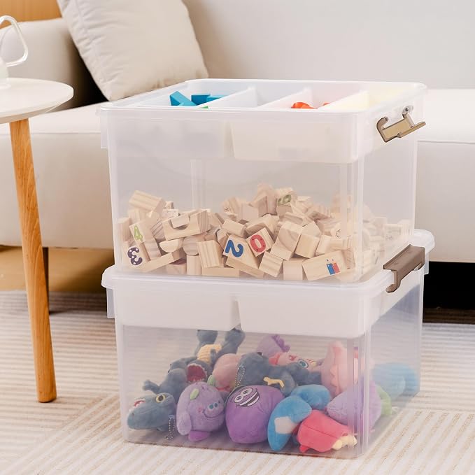Citylife 32QT 2Packs Clear Craft Organizers and Storage Box with Tray | Stackable Art Supply Organizer Storage Bins with Lids for Beads, Markers, Sewing, Tools, Clothes, Files, Office Supplies - Image 5