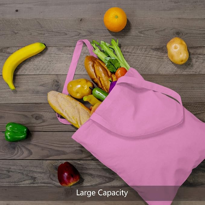 TOPDesign 12-Pack Economical 16"x15" Baby Pink Cotton Tote Bag, Lightweight Medium Reusable Grocery Shopping Cloth Bags, Suitable for DIY, Advertising, Promotion, Gift, Activity - Image 4