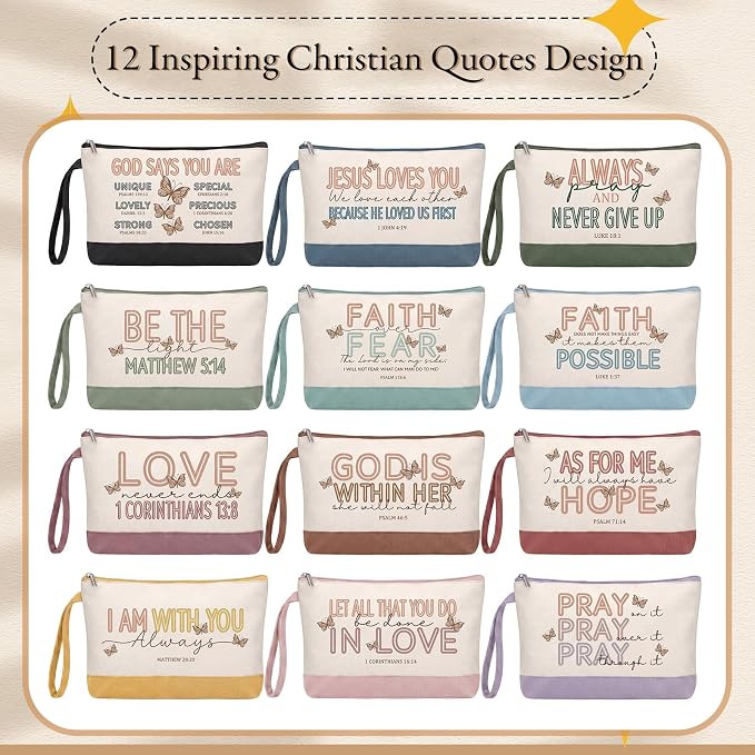 12 Pcs Jesus Canvas Makeup Bags with Zipper DIY Craft Morandi Cosmetic Bags Bulk Heat Transfer Travel Toiletry Pouch for Women Colleagues Friends Christmas Vacation - Image 4