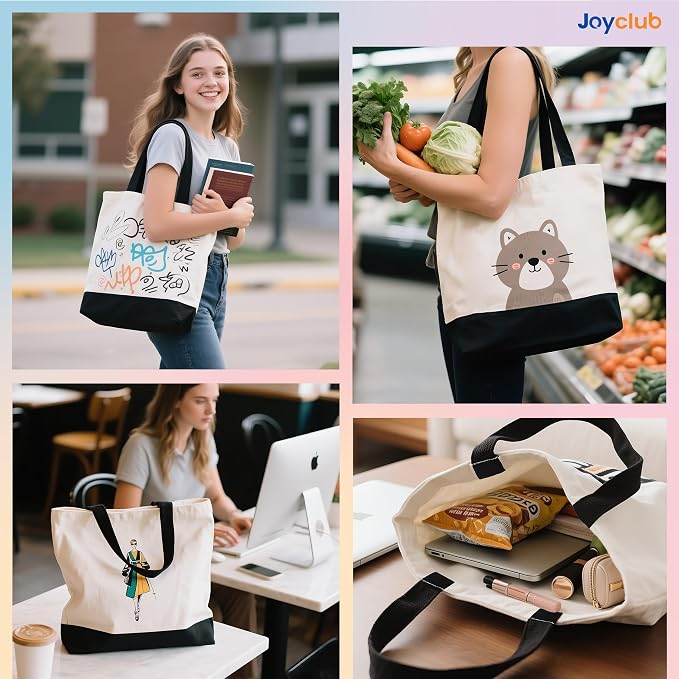 Joyclub 20 Pack Large Canvas Tote Bags Bulk Sublimation Blanks with Long Handle 18.5 x 15 x 4 inch Heavy Duty Totes Polyester Bags Wide Reusable Grocery for DIY Decorating Crafting Painting Shopping - Image 2