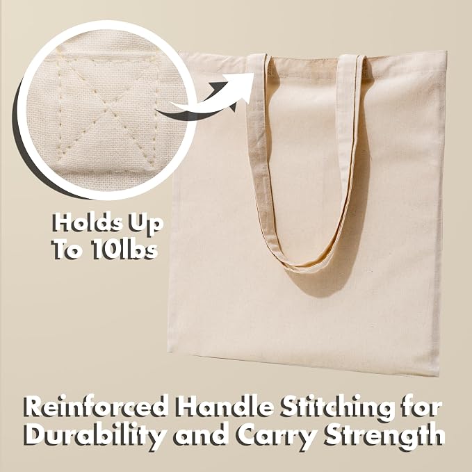 Carrywell Canvas Tote Bags, 15"x16", Bulk Totes For Screen Print, Blank Cotton Cloth Reusable Shopping Bags - Image 5