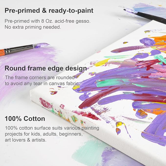 PHOENIX 8x10 Inch Pack of 2 Canvas - Stretched Canvases for Painting, 8 Oz Triple Primed 5/8 Inch Profile 100% Cotton White Blank Framed Canvas for Oil Acrylic & Pouring Art - Image 3