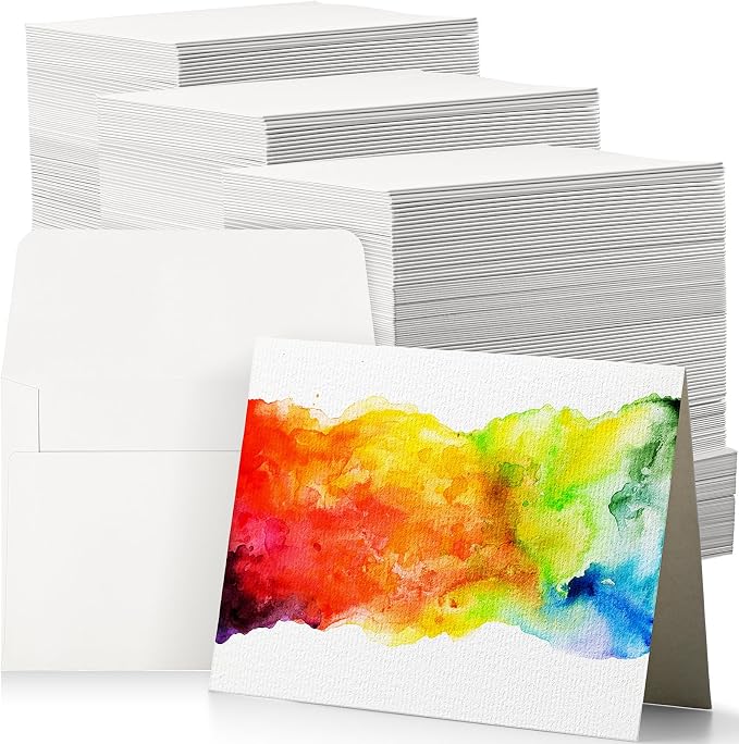 Fainne 200 Set 4.25 x 5.5 Inch Pure Cotton Watercolor Cards Set Blank Cotton Watercolor Cards with Envelopes 140lb Heavyweight Paper for Art Painting Creative Thank Note by Fainne