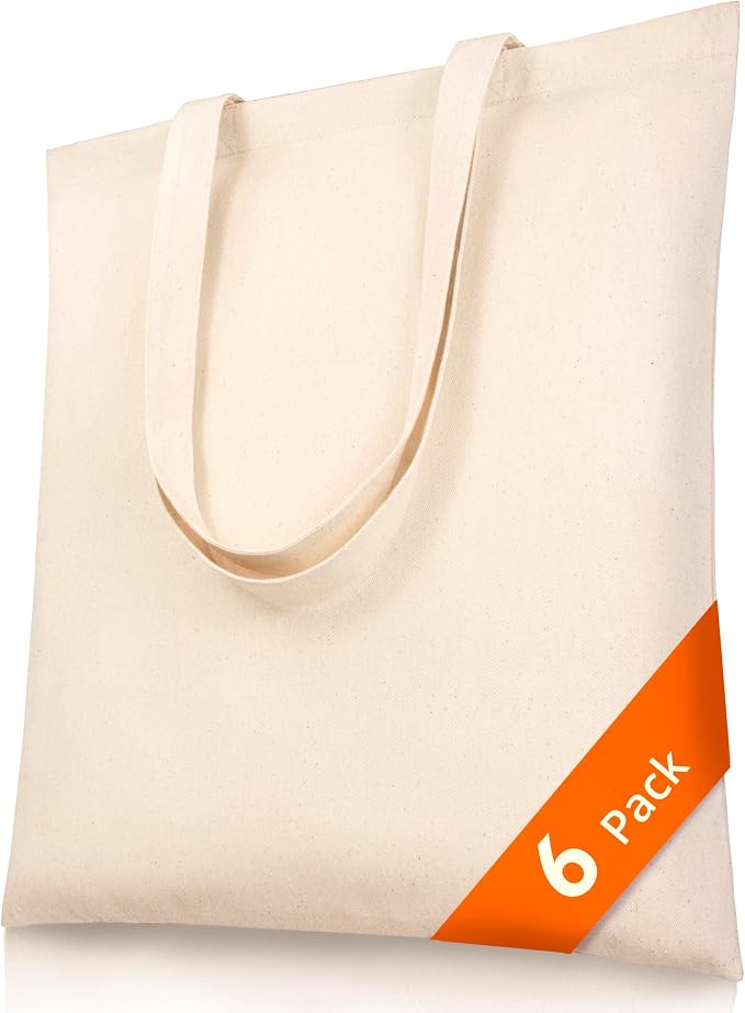 Phicorn Canvas Tote Bags, 15 x 16 in, 8 oz Cotton Blank | Long handles and reinforced stitching; blank cotton canvas for crafts, gifts, shopping, events, and everyday carrying by Phicorn