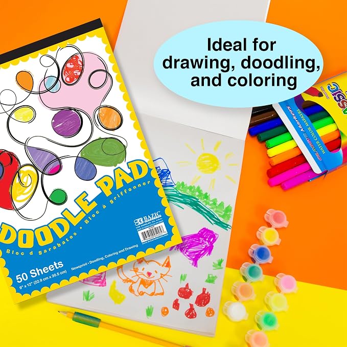 BAZIC Products Doodle Pad, Newsprint, 9 x 12 in, 50 Sheets, 4-Pack | 50-sheet newsprint doodle pad, Smooth paper for doodling, Sketching, Everyday drawing, Bulk pack - Image 5
