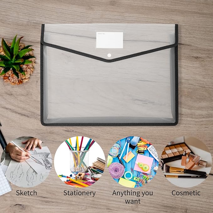 3 Pcs 11 x 17 Inch Expandable Tabloid Size Document Folder with Label A3 Plastic Folders for Documents Expanding File Wallet Envelope Size (3, Black) - Image 4