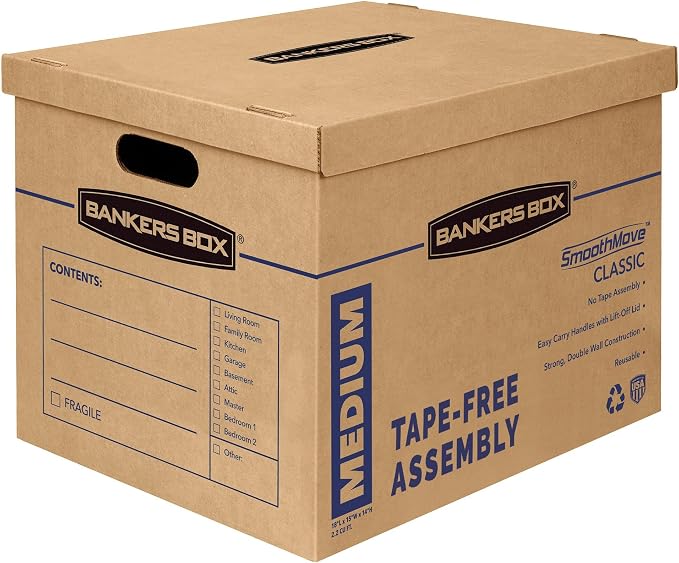 Bankers Box 8-Pack Medium Classic Moving Boxes with Reinforced Handles | Make packing faster with medium moving boxes that balance capacity, strength, and easy carrying. by BankersBox
