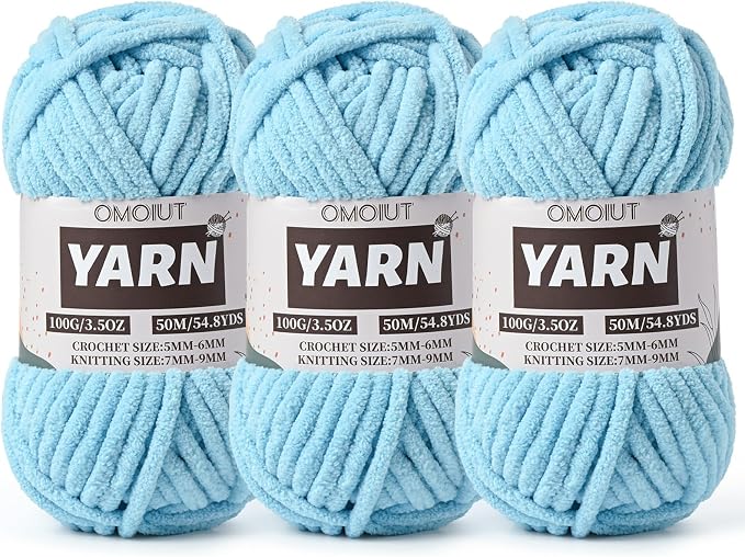 3 Pack Azure Fluffy Chunky Chenille Crochet Yarn, Baby Yarn for Crocheting Soft Blanket, Bulky Velvet Yarn (100g/54.8yds Each), Plush Amigurumi Yarn for Knitting Crafts, Scarves, Puzzle by Unknown