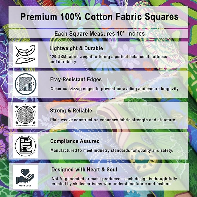 Soimoi 40 Pcs 10 x 10 inches Quilting Fabric Bundles Precut, DIY Cotton Fabric Squares, Printed Layer Cakes Patchwork Materials for Crafts Cloths Decor,Charm Squares for Quilts- Ocean Garden Bliss - Image 8